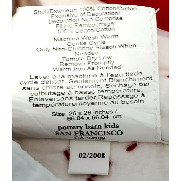 Pottery Barn Kids Quilted Pillow Sham Euro 26.5" Square Red Holiday Christmas - Picture 6 of 9